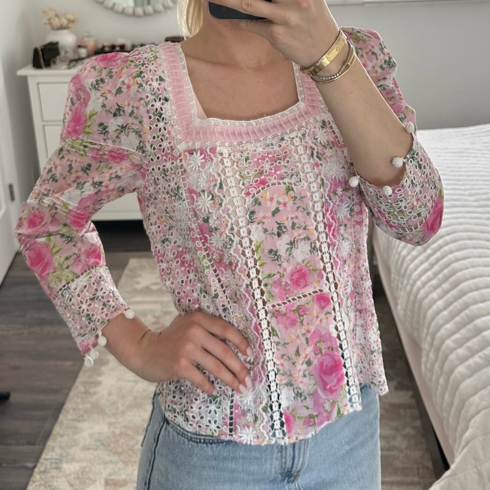 LoveShackFancy Seery floral pintucked cotton top, size small, BNWT. $295